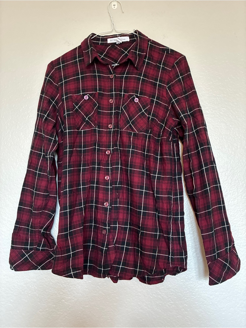 BCBGeneration Women’s XS Cotton Blend Red Plaid Button-Up Shirt Fall Autumn Y2K